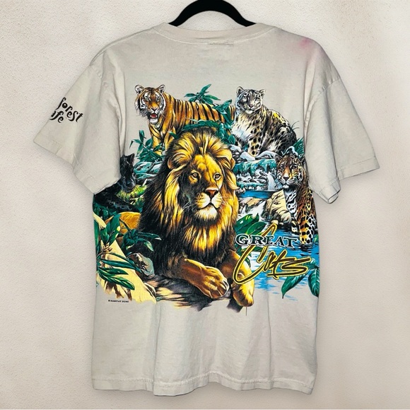 Vintage 90s Rainforest Cafe Great Cats Graphic Habitat Tee Lion Tiger Sz Medium - Picture 2 of 7